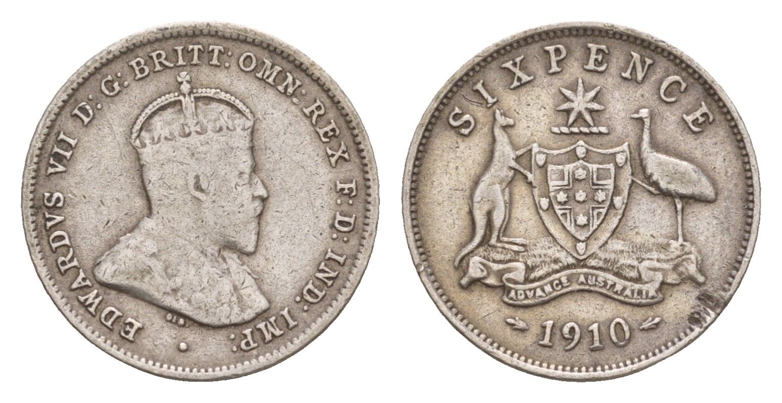 Австралия 6 пенсов 1910 L, Эдуард VII (1901-1910) год-тип KM 19 серебро 4655-256