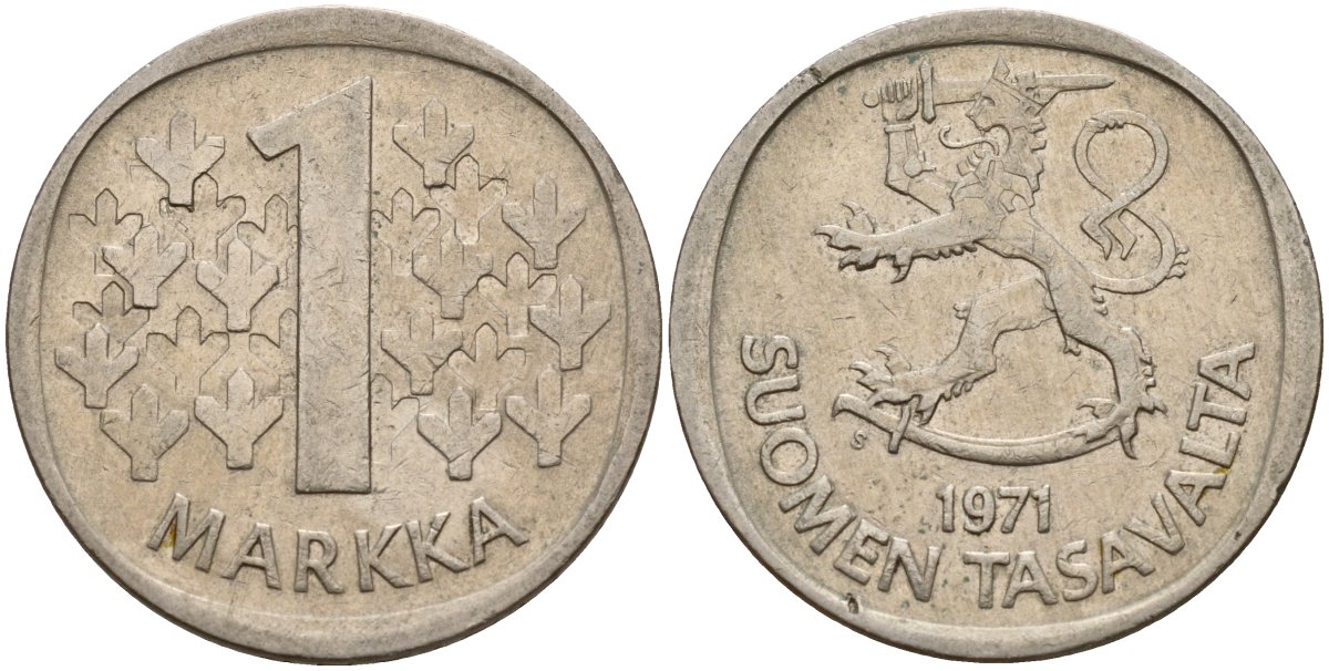 Финляндия 1 марка 1971 S KM 49a медно-никель 4177-617
