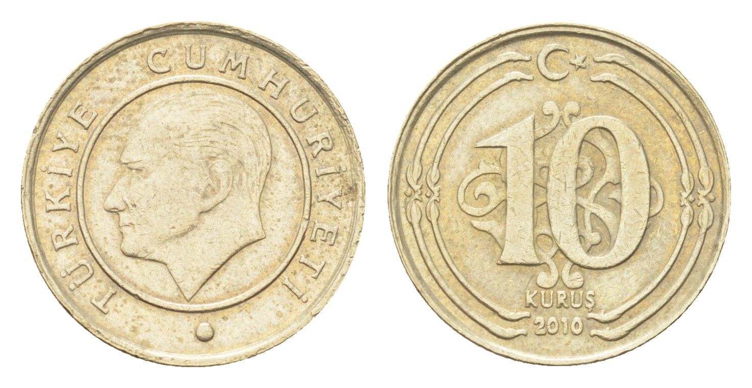 Турция 10 курушей 2010 Кемаль Ататюрк KM 1241 медь цинк никель 4705-952