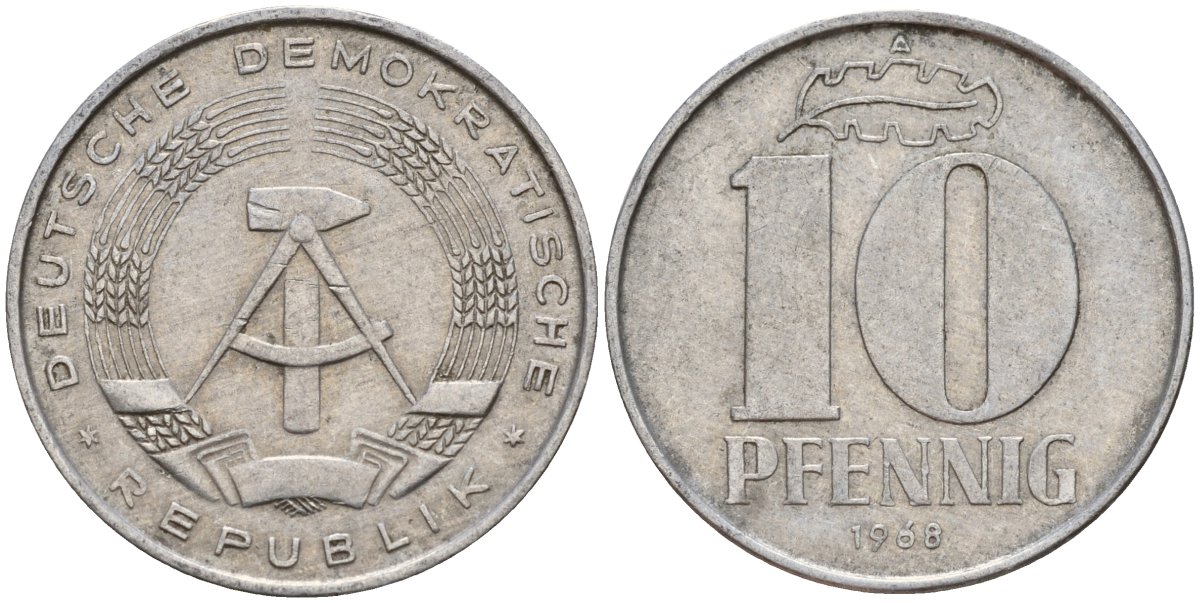 ГДР 10 пфеннигов 1968 A KM 10 алюминий 55-811