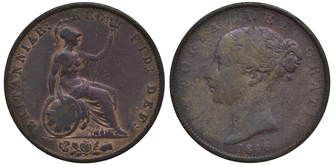 Великобритания 1/2 пенни 1846 Виктория (1837-1901) KM 726, Spink 3949 медь 4111-513