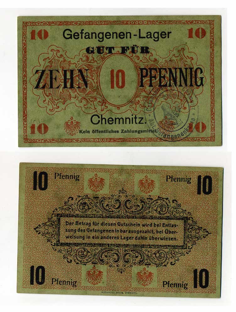 ГЕРМАНИЯ 10 ПФЕННИГОВ ND ЛАГЕРЬ ВОЕННОПЛЕННЫХ В КЕМНИЦЕ C-2813 бумага UNC (пресс) 504-80-2-2