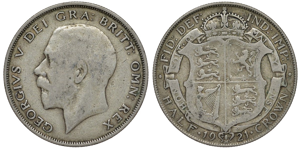 Великобритания 1/2 кроны 1921 Георг V (1910-1936) KM 818.1а, Spink 4021А серебро 00-00