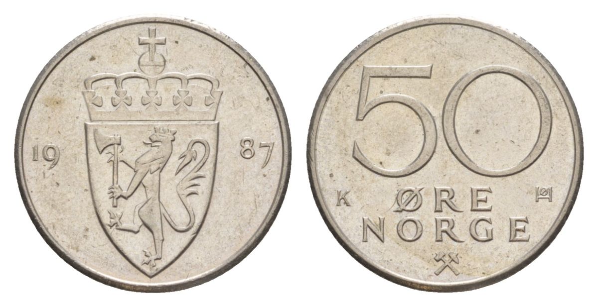Норвегия 50 эре 1987 Улаф V (1957-1991) KM 418 медно-никель aUNC 4635-513