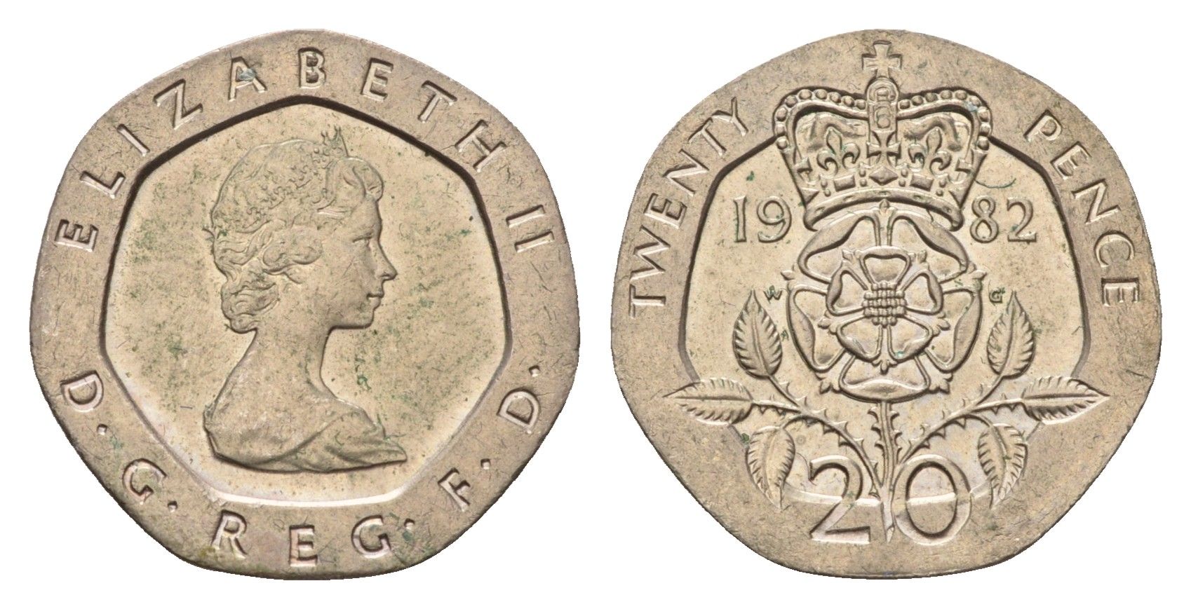 Великобритания 20 пенсов 1982 Елизавета II (1952-2022) KM 931, Spink 4230 (G1) медно-никель UNC 3996-836