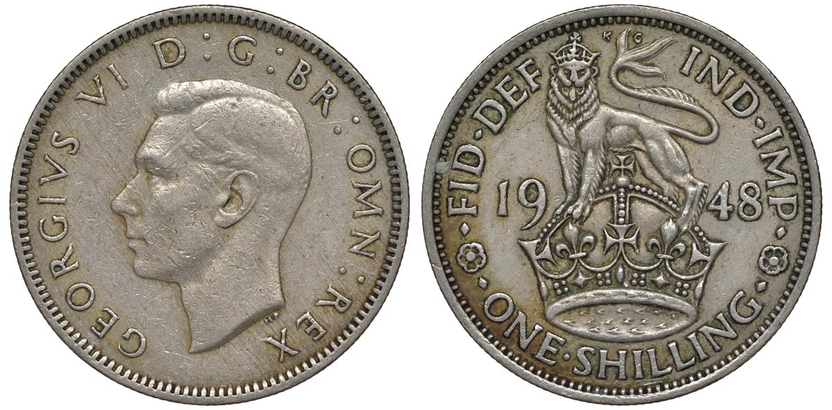 Великобритания 1 шиллинг 1948 Георг VI (1936-1952), Английский герб KM 863, Spink 4103 медно-никель 4128-736