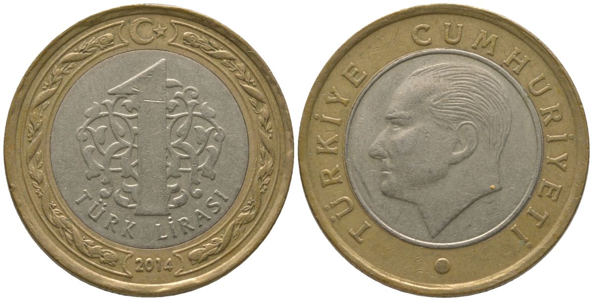 Турция 1 лира 2014 KM 1244 биметалл 4561-1043