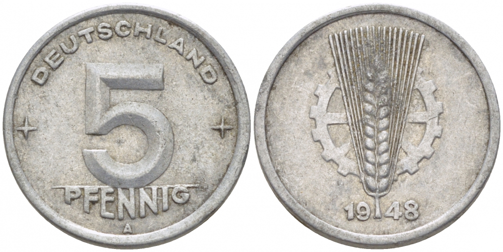 ГДР 5 пфеннигов 1948 A KM 2 алюминий 4448-535