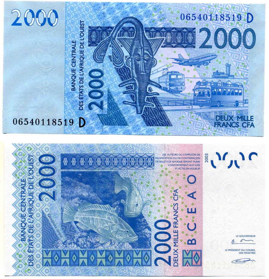 Валютный Союз стран Западной Африки, Мали 2000 франков 2003 буква "D" Pick 416Da бумага UNC (пресс) 7204-19-3-2