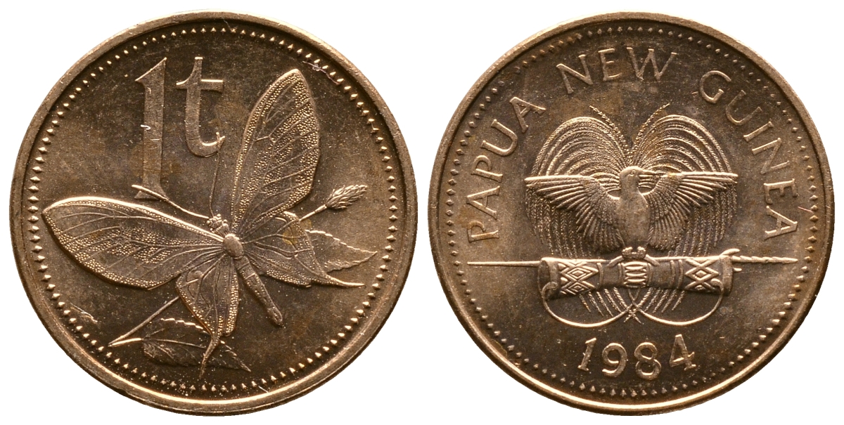 Папуа-Новая Гвинея 1 тойя 1984 бабочка KM 1 бронза UNC 261-523