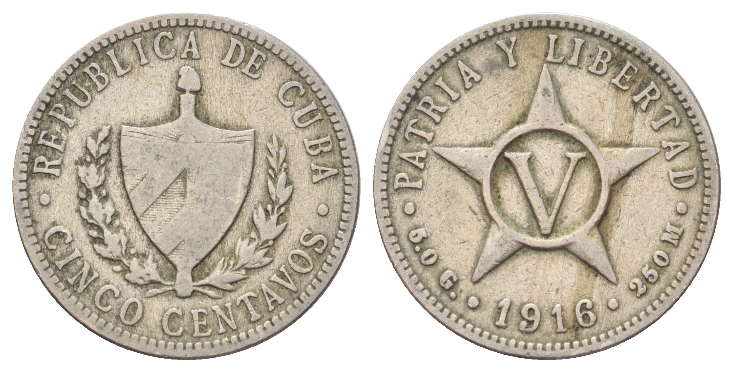 Куба 5 сентаво 1916 KM 11.1 медно-никель 4697-1136