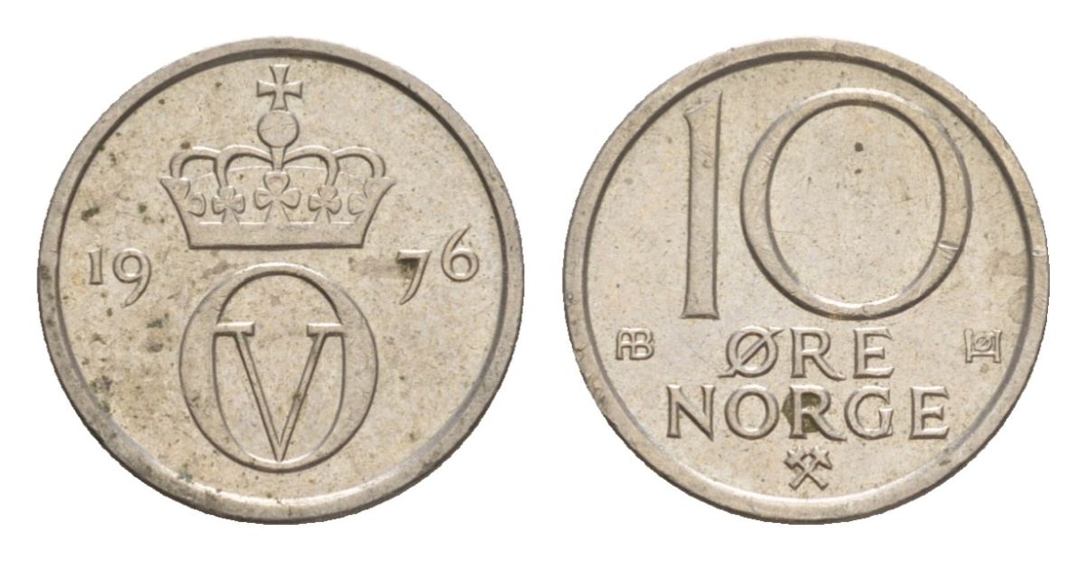 Норвегия 10 эре 1976 Улаф V (1957-1991) KM 416 медно-никель 4632-1161