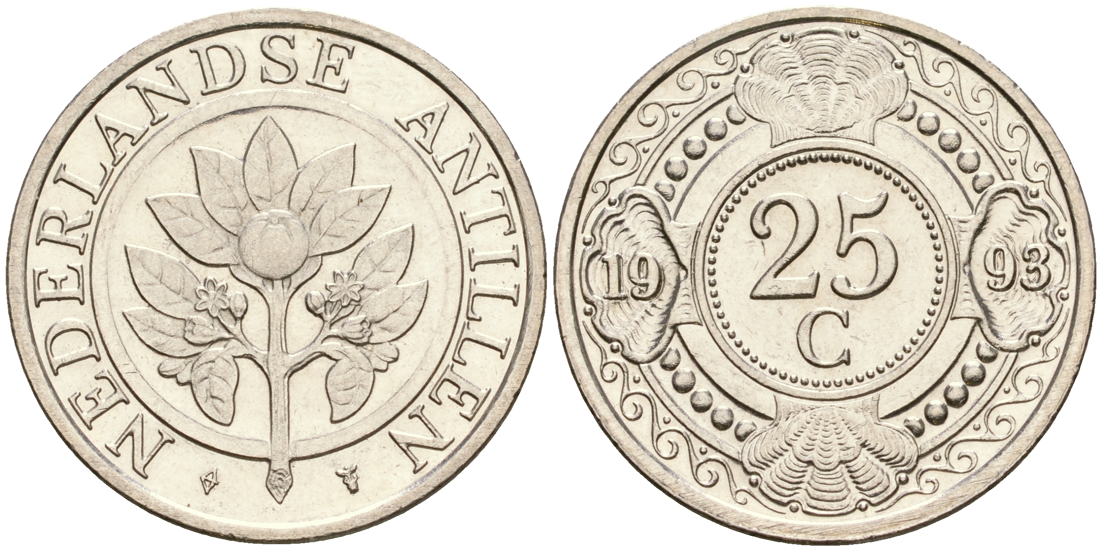 Нидерландские Антилы 25 центов 1993 Беатрикс (1980-2013) KM 35 сталь плакированная никелем 4364-1826