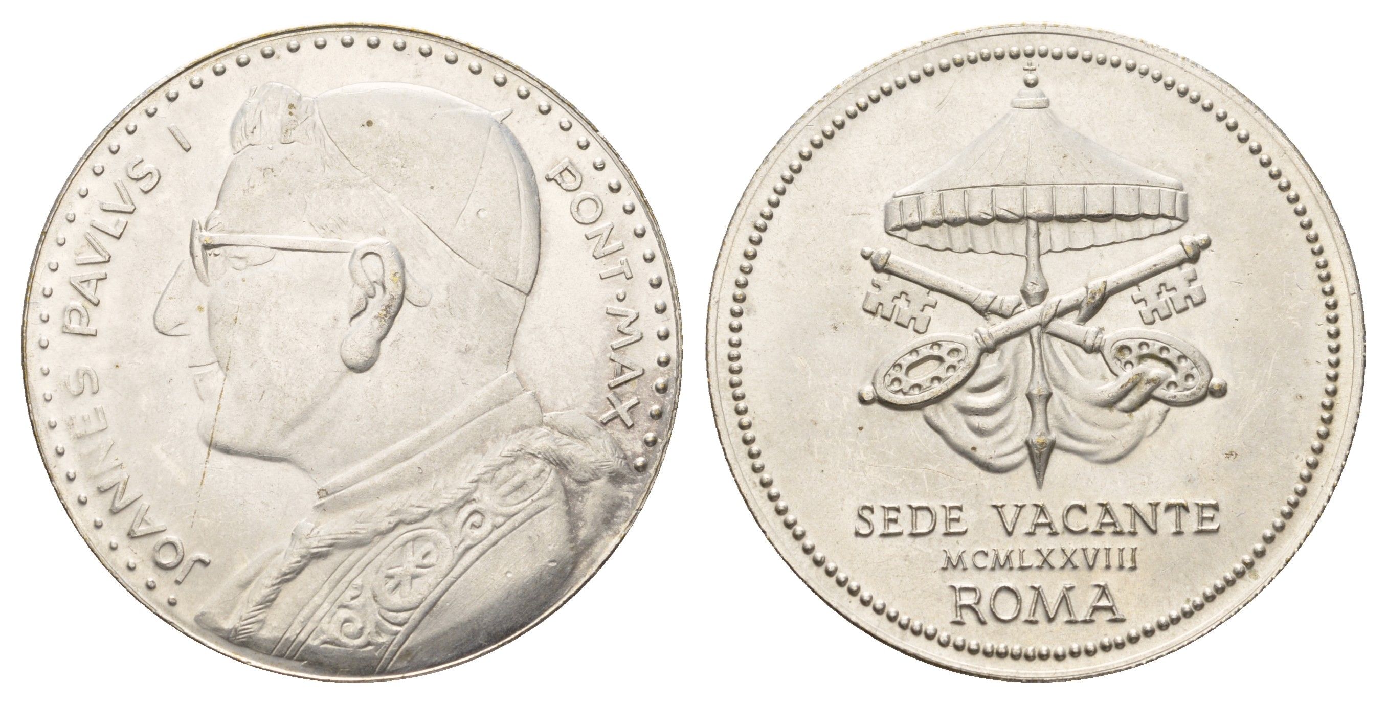 Ватикан медаль в честь избрание папой римским Иоанна Павла I ND (1978) Иоанн Павел I, Sede vacante - вакантный престол, диаметр 35 мм, вес 15,6 гр бронза плакированная серебро 4667-1125
