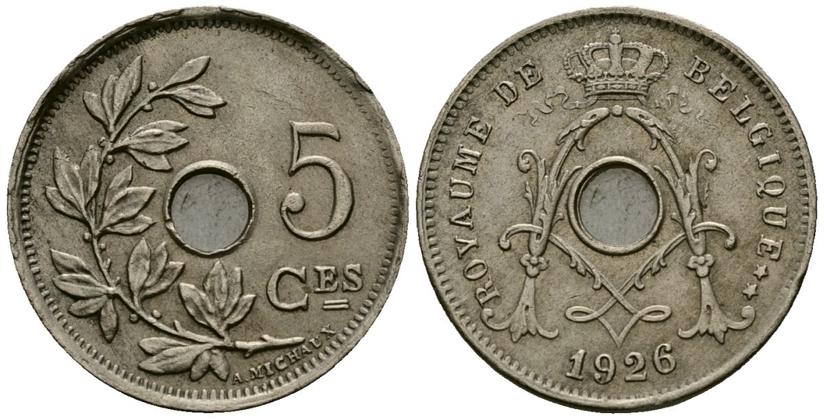 Бельгия 5 сантимов 1926 Belgique KM 66 медно-никель 4173-552