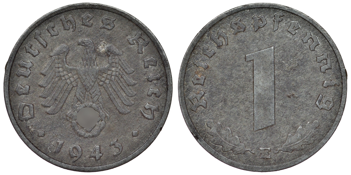 Германия 1 рейхспфенниг 1943 E KM 97, J. 369 цинк 4124-232