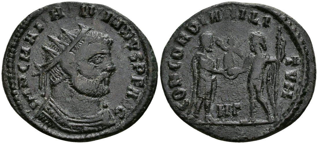 Римская Империя двойной денарий 295 - 296 Максимиан Геркулий CONCORDIA MILITVM Гераклея Good Very fine RIC 14 бронза 1073-3-7-4