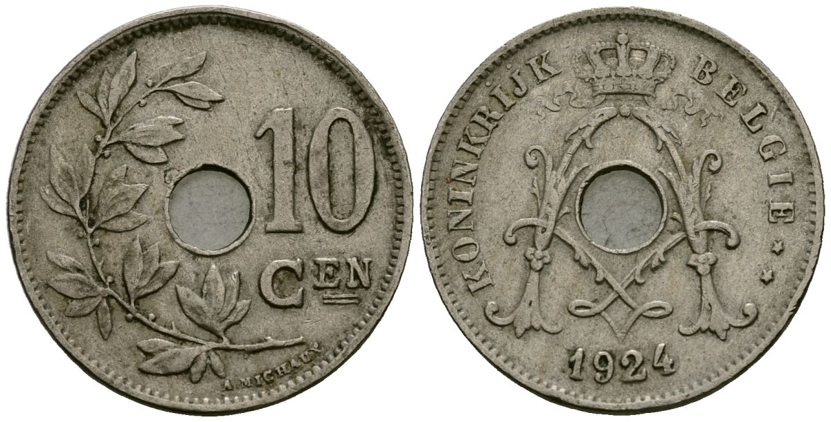 Бельгия 10 сантимов 1924 Belgie KM 86 медно-никель 4172-657