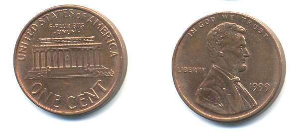 США 1 цент 1999 Авраам Линкольн KM 201b цинк плакированный медью 86-345