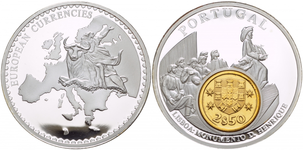 НИДЕРЛАНДЫ МЕДАЛЬ ND МОНЕТА НА МЕДАЛИ, СЕРИЯ ДОЕВРОВЫЕ ЕВРОПЕЙСКИЕ МОНЕТЫ, ПОРТУГАЛИЯ, 2,5 ЭСКУДО, ЛИСАБОН, МОНУМЕНТ серебрение PROOF 1090-1-11