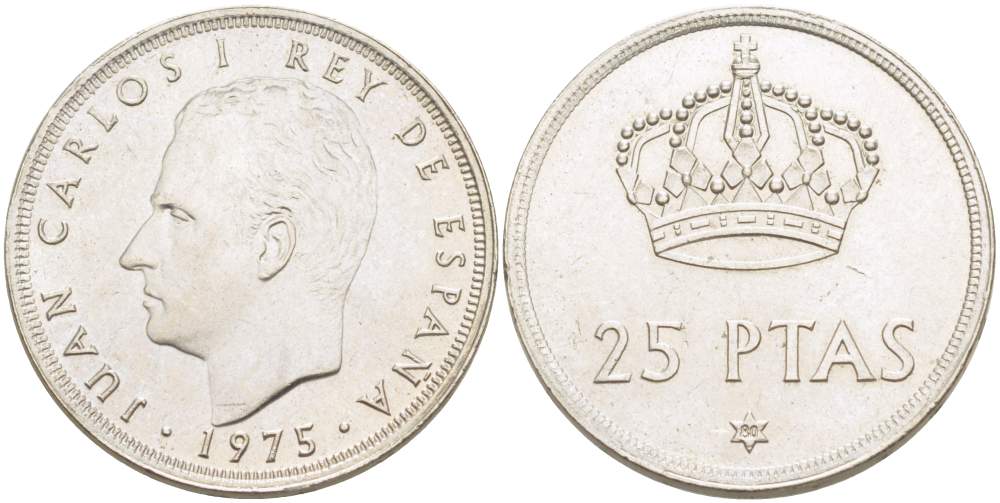 Испания 25 песет 1975 (80) Хуан Карлос I (1975-2014) KM 808 медно-никель 4521-1033