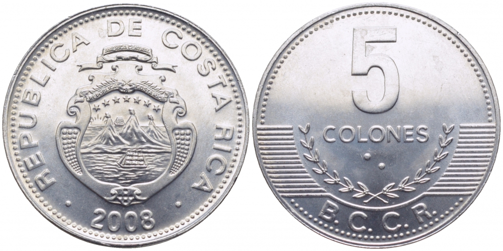 Коста-Рика 5 колонов 2008  KM 227b алюминий  UNC   M49-14