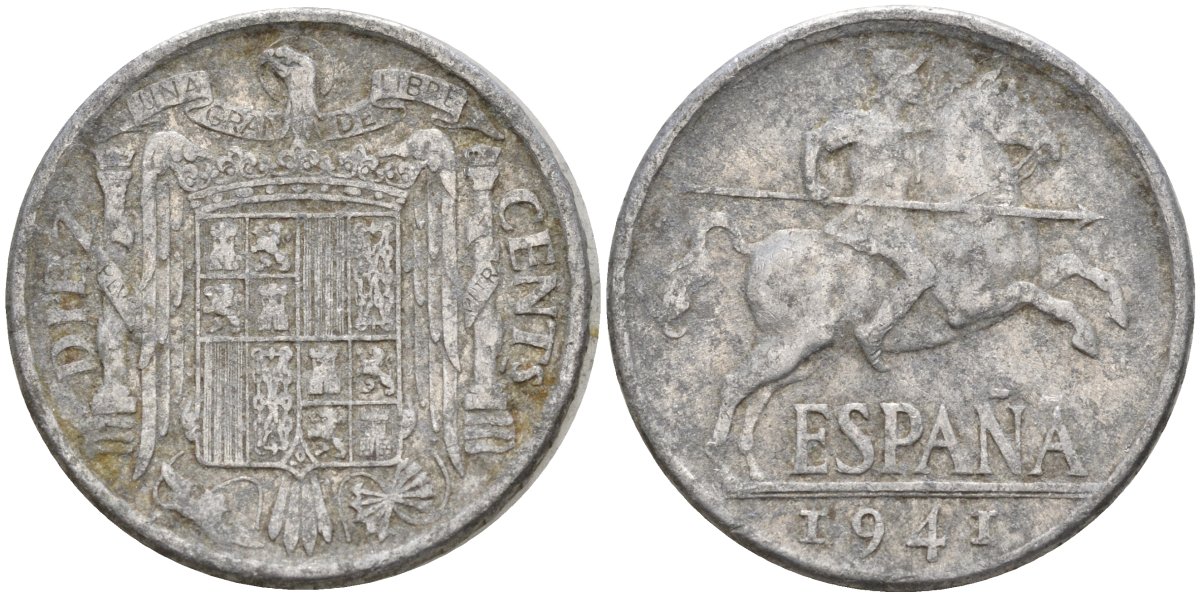 Испания 10 сентимо 1941 Франсиско Франко (1939 - 1975) KM 766 алюминий 4155-215