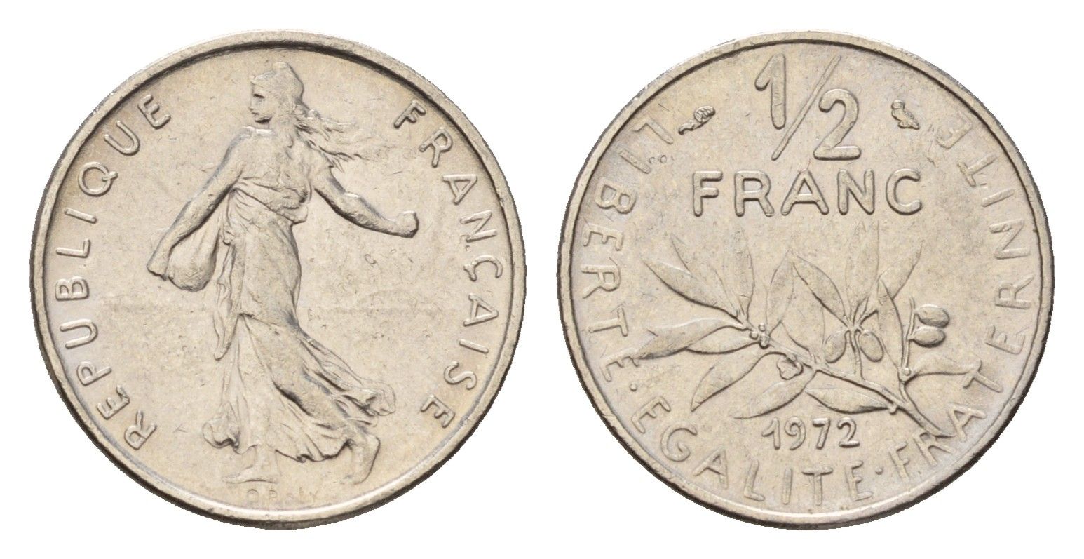 Франция 1/2 франка 1972 сеятель KM 931.1, Le Franc 198.11 никель 4617-461