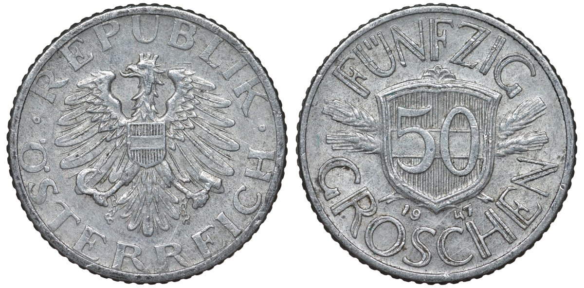 Австрия 50 грошей 1947 KM 2870 алюминий 4122-416