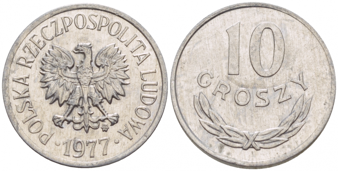 ПОЛЬША 10 ГРОШЕЙ 1977 MW KM АА47 алюминий 4549-762