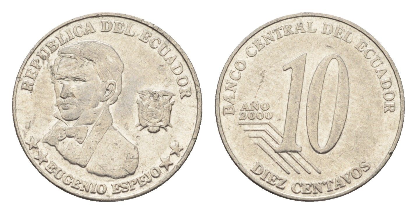 Эквадор 10 сентаво 2000 год-тип KM 106 нержавеющая сталь 4664-426
