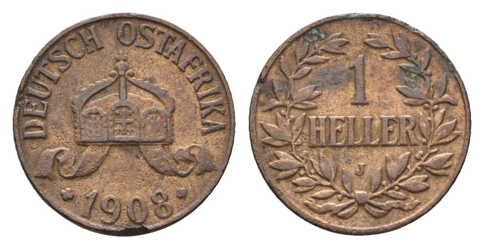 Германская Восточная Африка 1 геллер 1908 J KM 7 бронза 4154-358