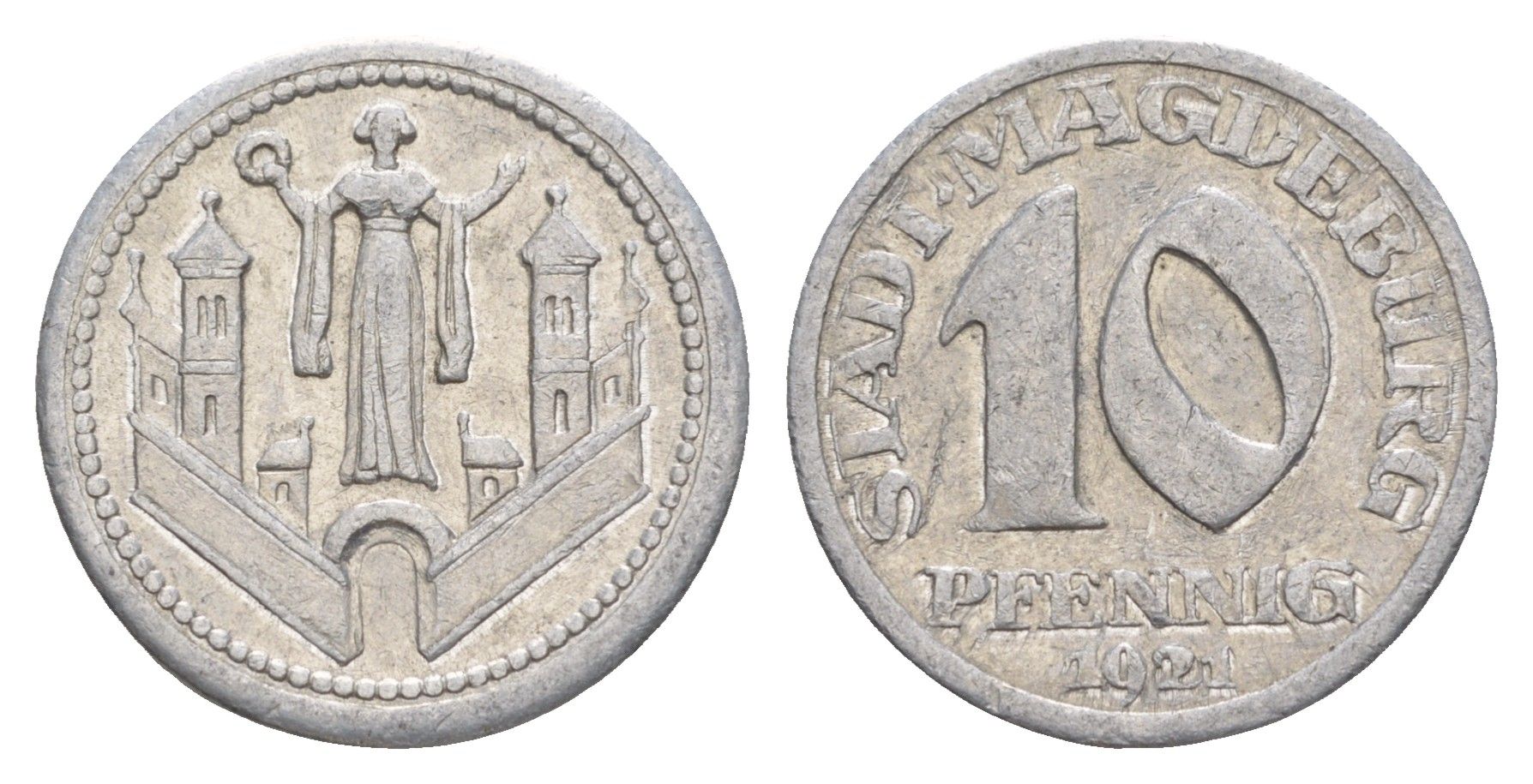 Магдебург 10 пфеннигов 1921 Funck 312.1, Men18 20057.1 алюминий 4636-929