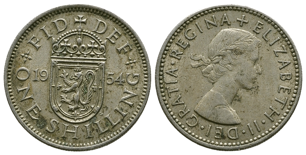 Великобритания 1 шиллинг 1954 Елизавета II (1952-2022), Шотландский герб KM 905, Spink 4148 медно-никель 4384-543