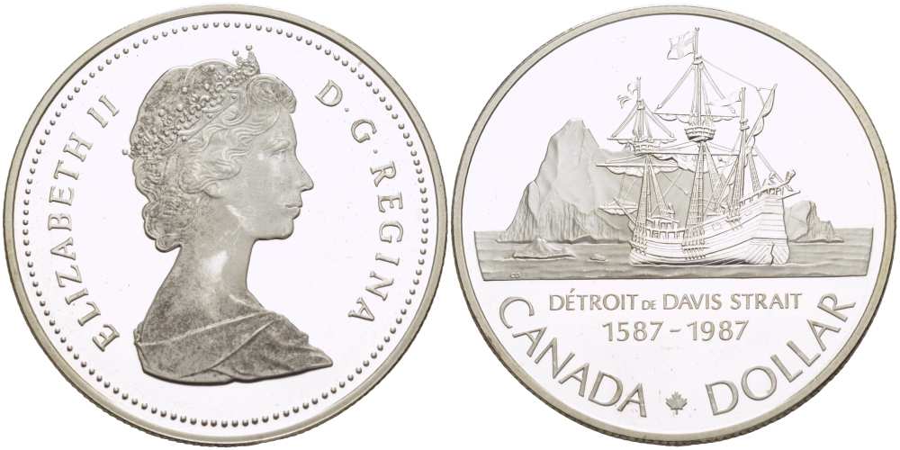 Канада 1 доллар 1987 400 лет открытию пролива Дейвиса KM 154 серебро PROOF 1072-1-44