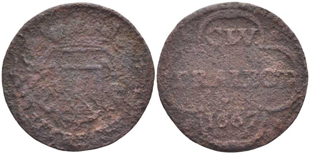 УТРЕХТ, НИДЕРЛАНДЫ 1 ДУИТ 1667 KM 44 медь 175-725