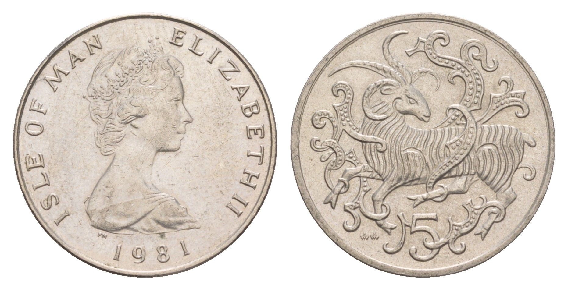 Остров Мэн 5 пенсов 1981 PM, Елизавета II (1952-2022) KM 61 медно-никель 4654-727