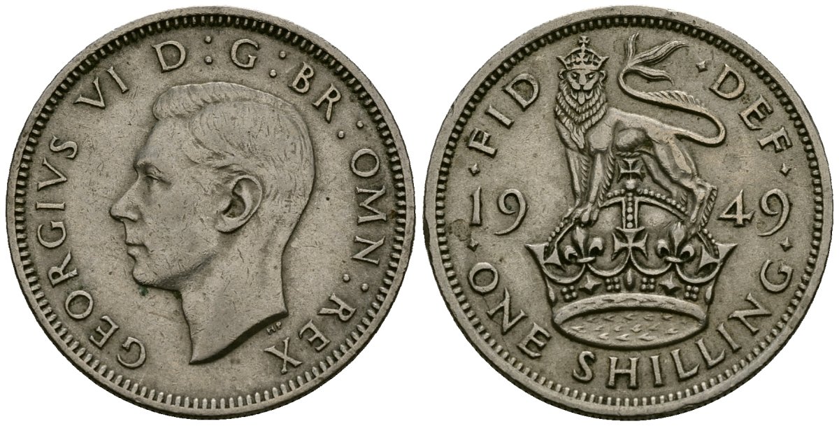 Великобритания 1 шиллинг 1948 Георг VI (1936-1952), Английский герб KM 863, Spink 4103 медно-никель 4546-1026