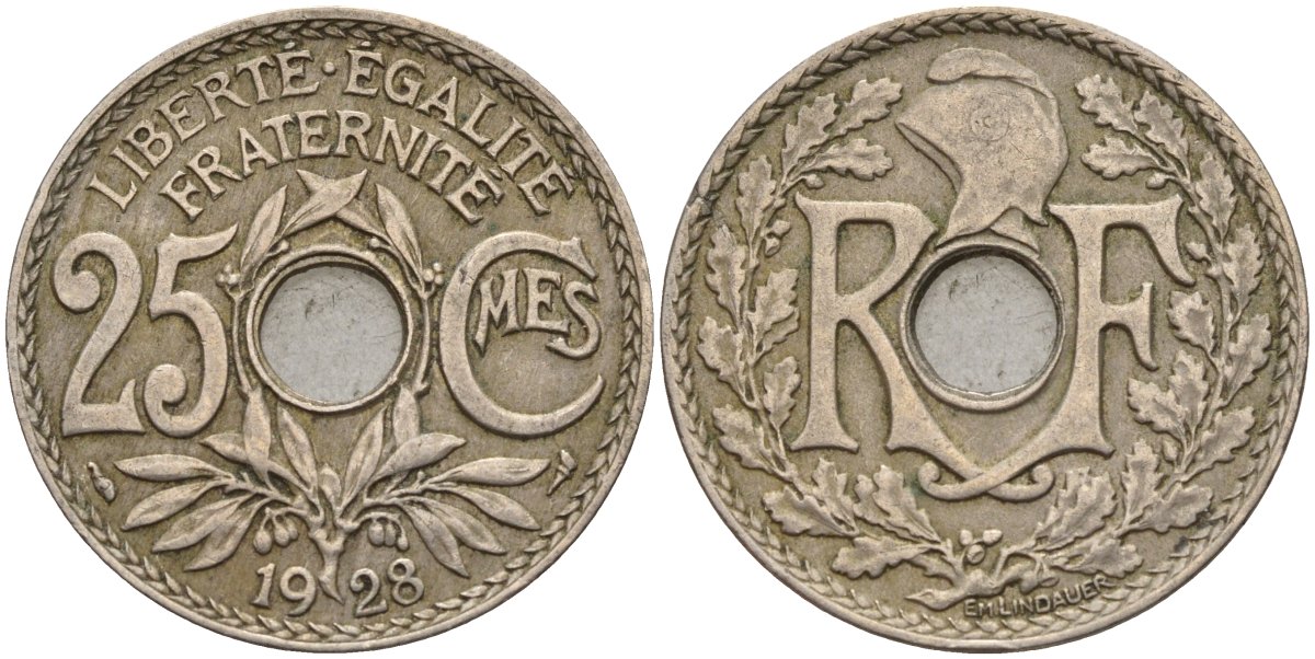 Франция 25 сантимов 1928 KM 867a, Le Franc 171.7 медно-никель 4143-433