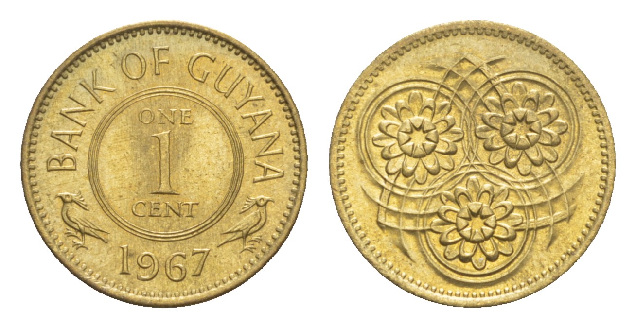 Гайана 1 цент 1967 Республика KM 31 никель латунь UNC 4659-515