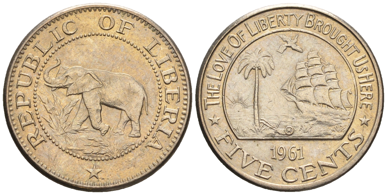 Либерия 5 центов 1961  KM 14 медно-никель  aUNC  220-1242