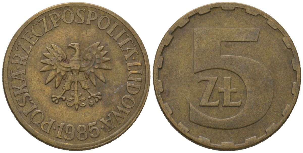 Польша 5 злотых 1985 MW Y 81.1 латунь 4620-412
