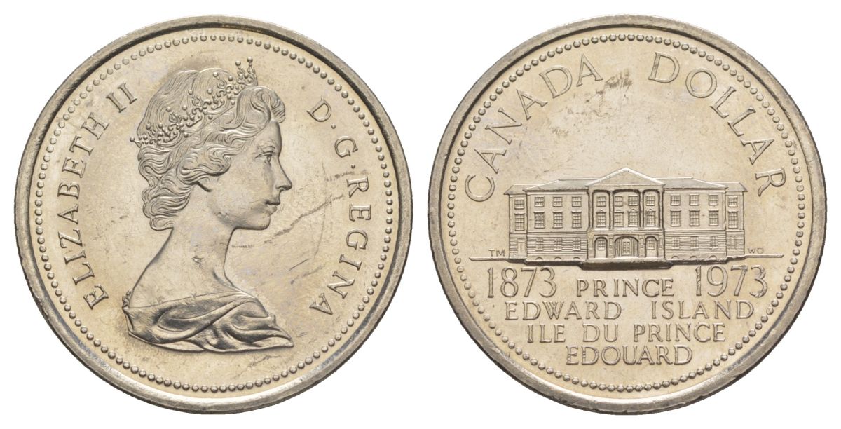 Канада 1 доллар 1973 100 лет со дня присоединения провинции остров Принца Эдуарда (1873-1973) KM 82 никель PROOF-LIKE (BU) 4185-412