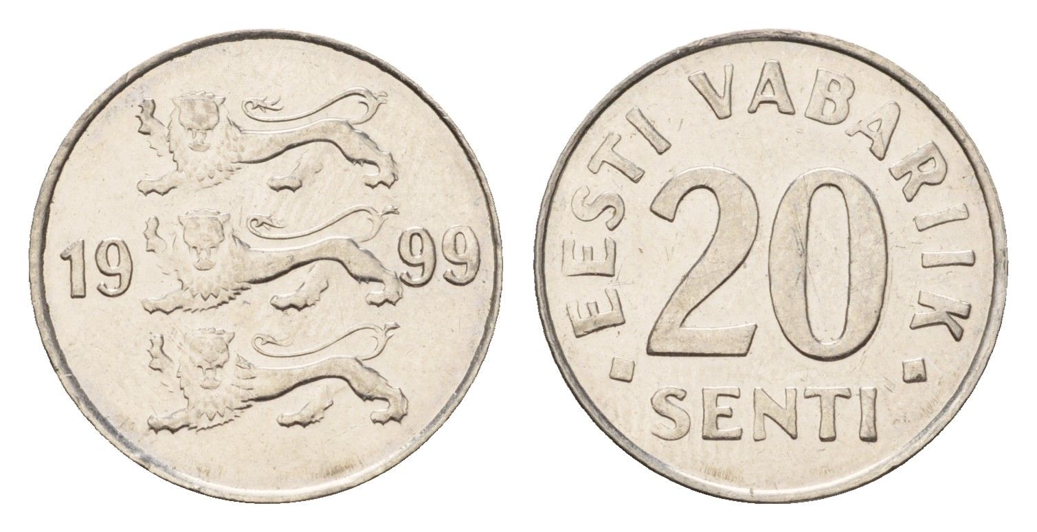 Эстония 20 сентов 1999 KM 23a сталь плакированная латунью 4615-1143