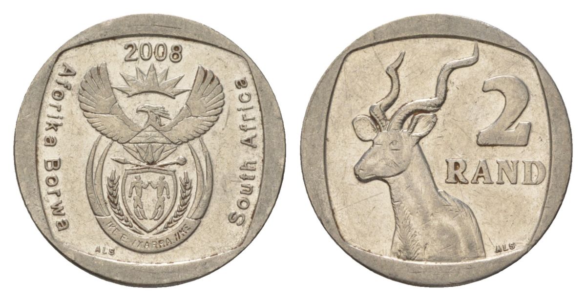 ЮАР 2 ранда 2008 KM 445 медь плакированная никелем 4628-221