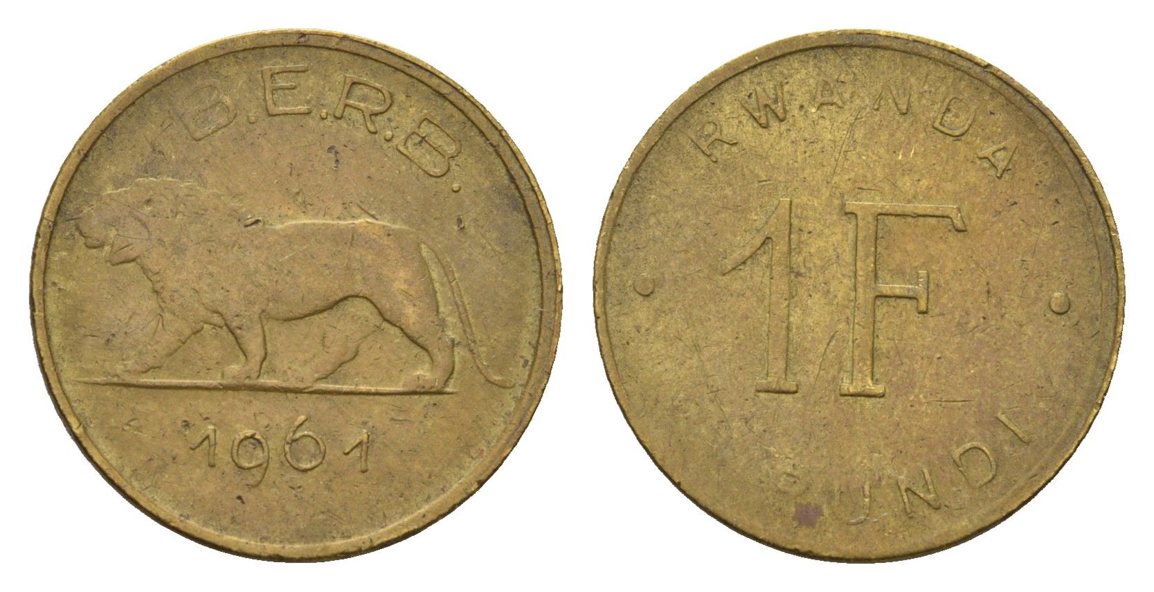 Руанда-Бурунди 1 франк 1961 KM 1 латунь 4679-545