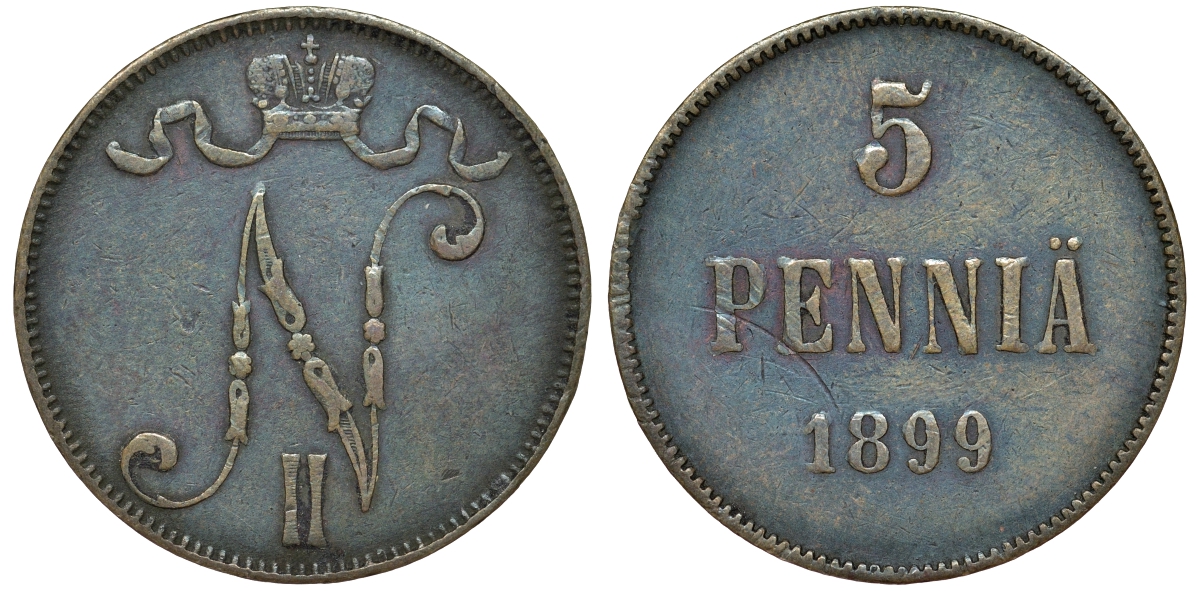 Россия для Финляндии 5 пенни 1899 Биткин 444 медь 51-1116