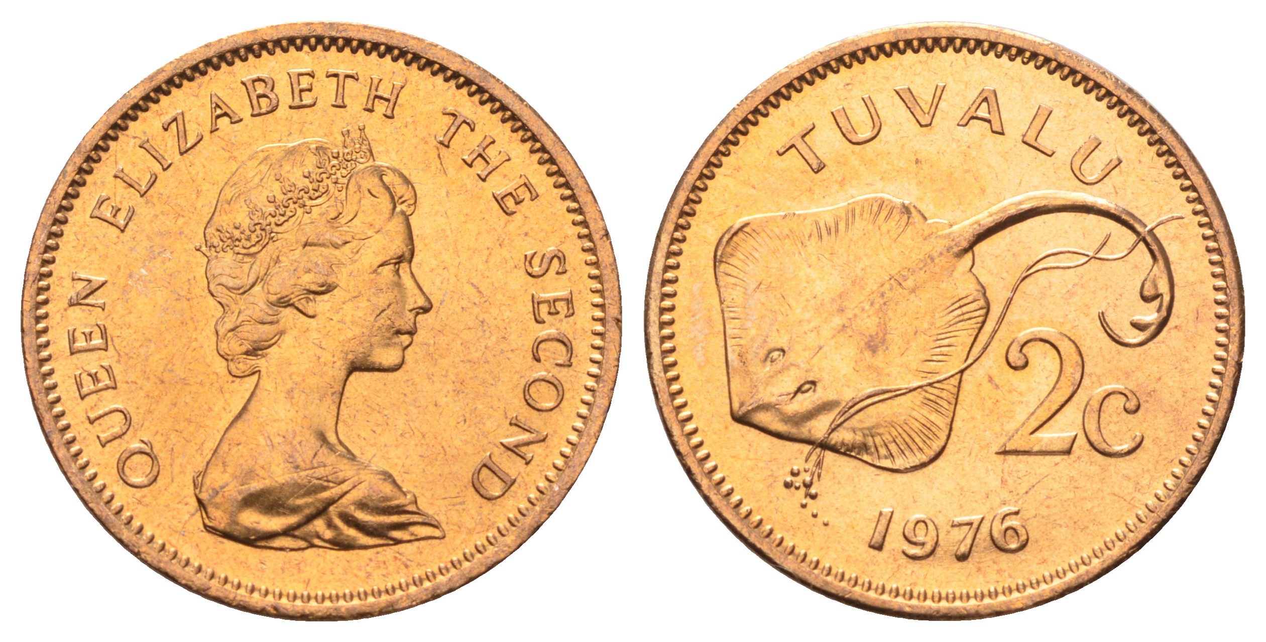 Тувалу 2 цента 1976  KM 2 бронза  UNC  M41-14