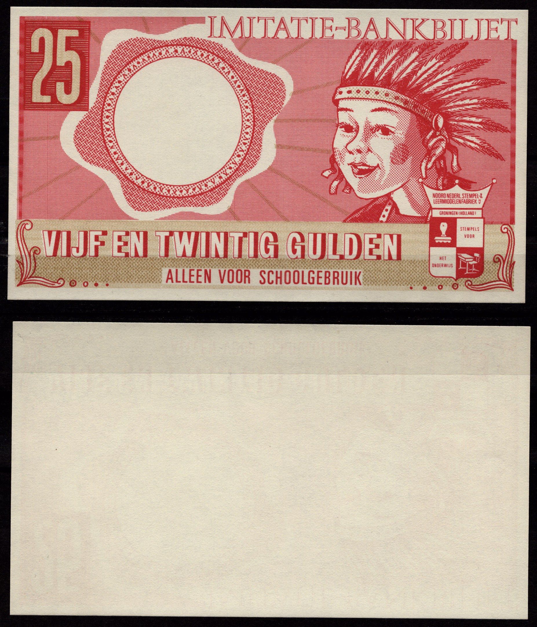 Нидерланды 25 гульденов ND школьные деньги, односторонний бумага UNC (пресс) 7457-12-1-2