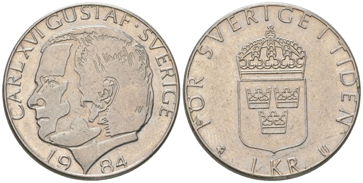 Швеция 1 крона 1984 U, Карл XVI Густав (1973-) KM 852a медно-никель 4561-356